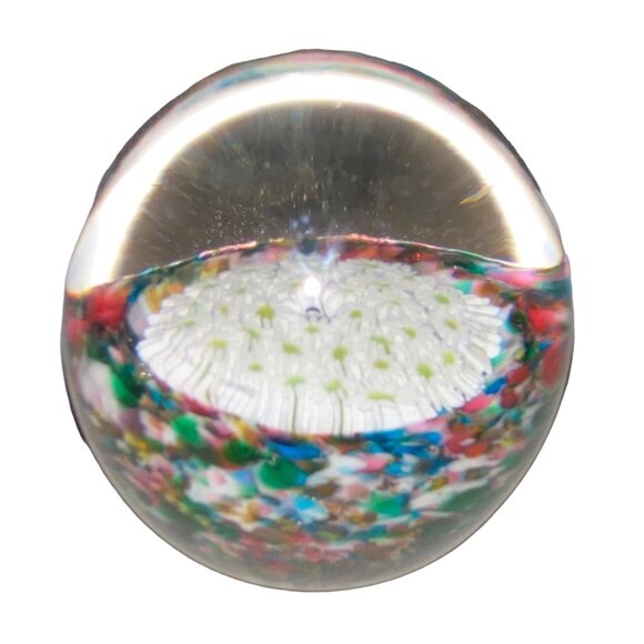 Murano Millefiori Daisy Glass Paperweight 5-1/2" Vintage Italy Handmade Floral A - Picture 5 of 7